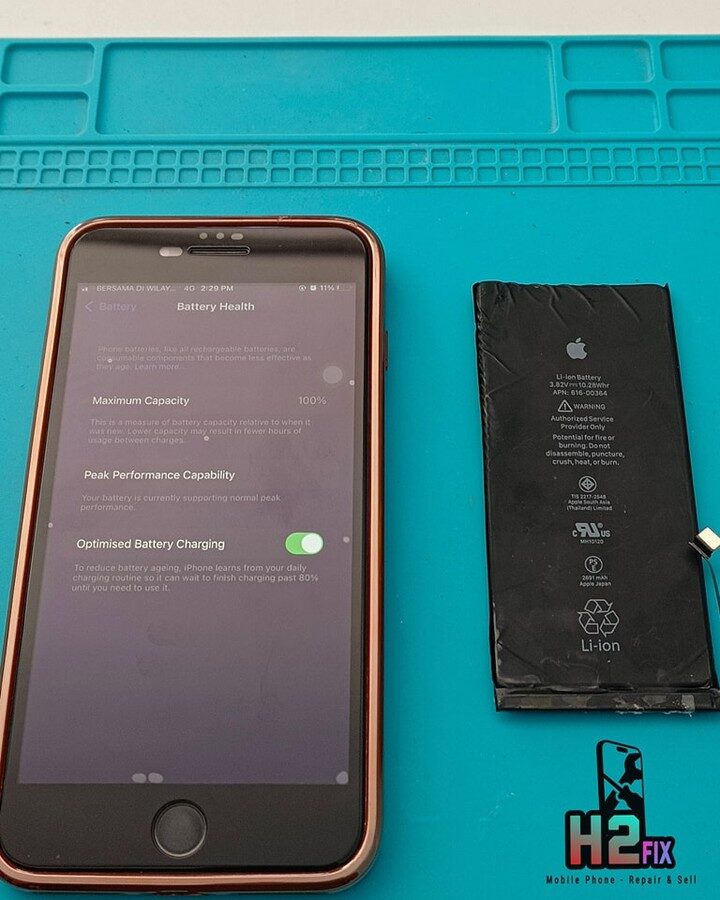 Bateri iPhone diganti di H2 Fix — kesihatan bateri 100%